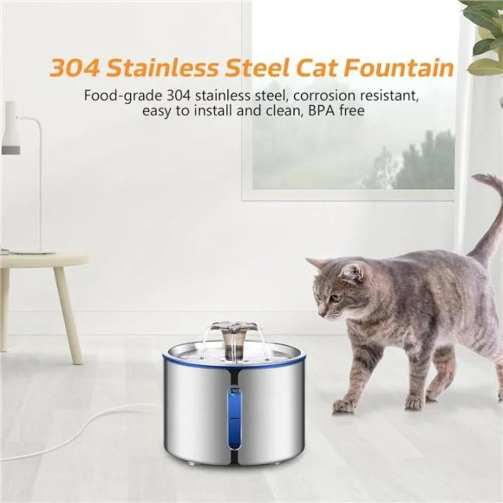 Cat Water Fountain, 84oz/2.5L Stainless Steel Pet Water Fountain, Automatic Dog